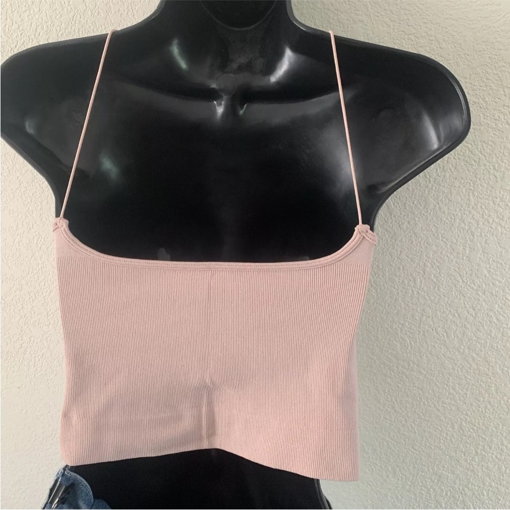 Free People Intimately Brami Crop Top M/L Nude Ribbed V-neck Skinny Strap Cami - Picture 10 of 10